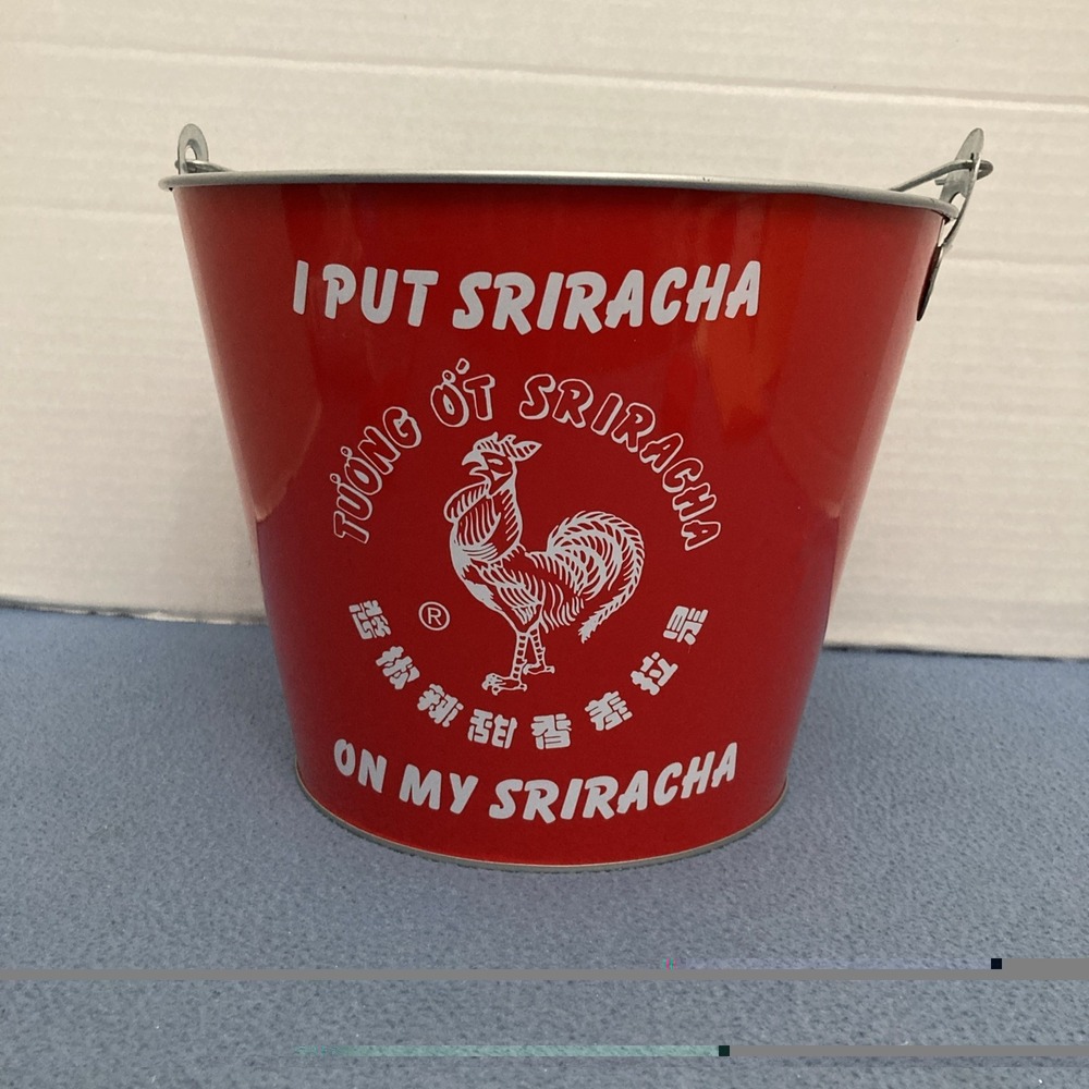 Tuong Ot Sriracha Red w/White Lettering "Sweet & Hot" Metal Sriracha/Beer Bucket